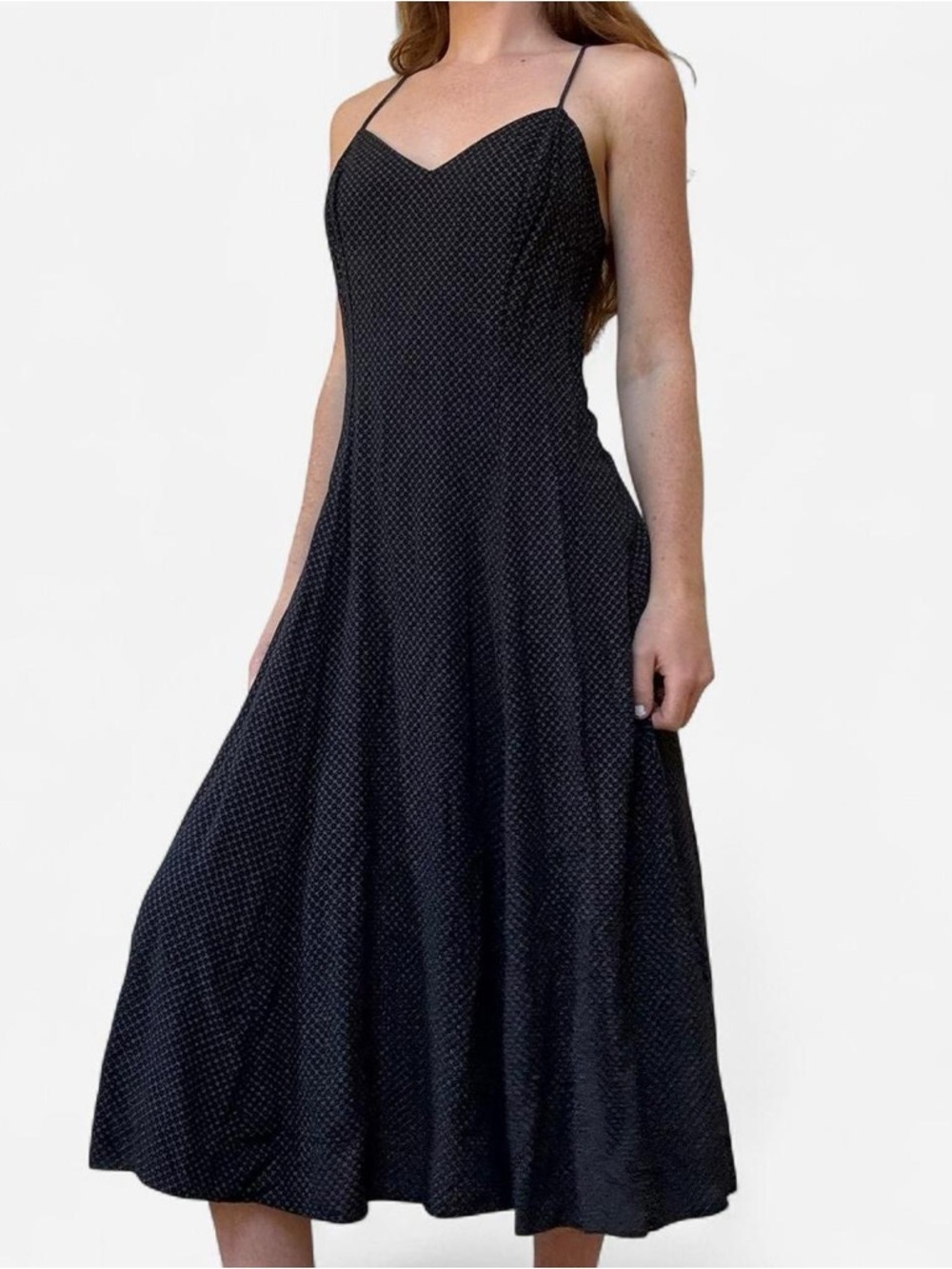 Vintage blue 90s chic navy patterned dress